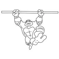 Coloriage Donatello suspendu à une barre