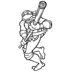 Coloriage Tortue Ninja tenant son bâton bo