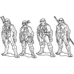 Coloriage Tortue Ninja en groupe de quatre debout