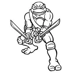Coloriage Leonardo en position de combat avec deux épées