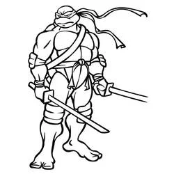 Coloriage Tortue Ninja prête au combat avec ses épées