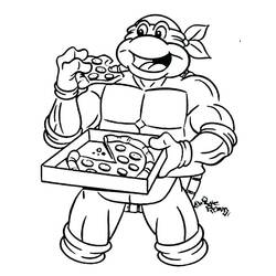 Coloriage Tortue Ninja mangeant une part de pizza