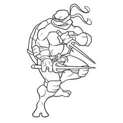 Coloriage Tortue Ninja en position de combat avec ses saïs