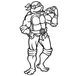 Coloriage Tortue Ninja tenant une part de pizza
