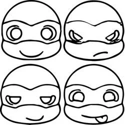Coloriage Tortue Ninja têtes chibi aux quatre expressions