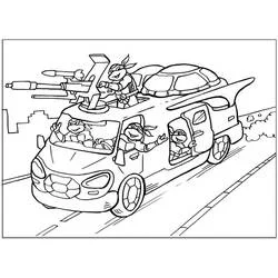 Coloriage Tortue Ninja en voiture filant sur la route
