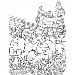 Coloriage Tortues Ninja fêtant Noël ensemble