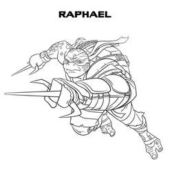Coloriage Tortue Ninja Raphaël en position de combat
