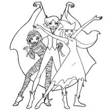 Coloriage Trois espionnes en momie, vampire et sorcière Coloriage Trois espionnes en momie, vampire et sorcière