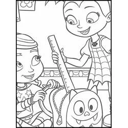 Coloriage Vampirina et Poppy en train de mesurer avec une règle