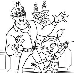 Coloriage Vampirina et son père saluant en souriant