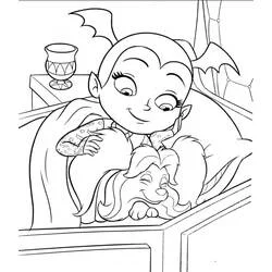 Coloriage Vampirina câline son animal au lit