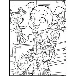 Coloriage Vampirina entourée de ses poupées de chiffon