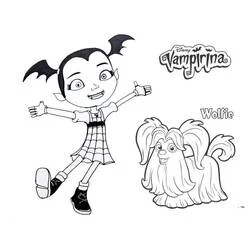 Coloriage Vampirina sautant joyeusement avec Wolfie