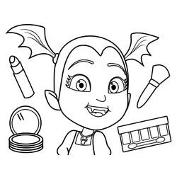 Coloriage Vampirina entourée d'accessoires de maquillage