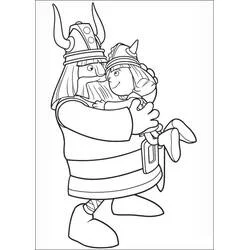 Coloriage Halvar Le Viking portant Vic dans ses bras