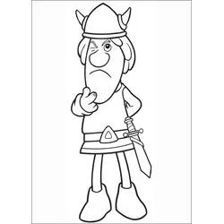 Coloriage Tjure avec son casque à cornes et son épée