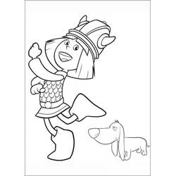 Coloriage Vic Le Viking saluant à côté de son chien