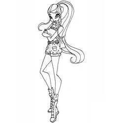 Coloriage Stella posant avec une longue queue de cheval et un short