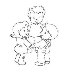 Coloriage Trois amis se tenant par la main