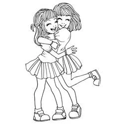 Coloriage Deux filles qui se font un câlin joyeux