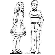 Coloriage Garçon et fille debout en train de discuter