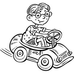 Coloriage Garçon conduisant une voiture jouet