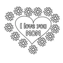 Coloriage Maman coeur entouré de marguerites