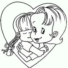Coloriage Maman qui serre sa fille dans ses bras dans un cœur