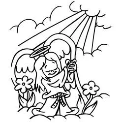 Coloriage Ange de Noël en prière avec ses ailes déployées