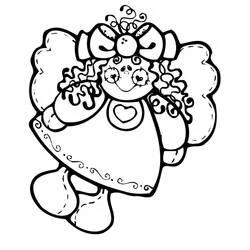Coloriage Ange de Noël poupée aux cheveux bouclés et grand noeud