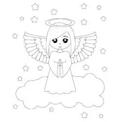 Coloriage Ange de Noël en prière sur un nuage