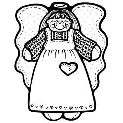 Coloriage Ange de Noël en poupée de chiffon avec cœurs