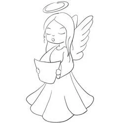 Coloriage Ange de Noël qui chante avec un livre de chant