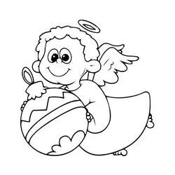 Coloriage Ange de Noël tenant une grosse boule