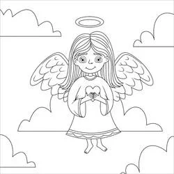 Coloriage Ange de Noël formant un cœur avec ses mains