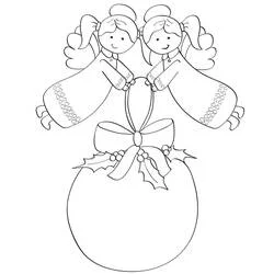 Coloriage Ange de Noël tenant une boule décorée