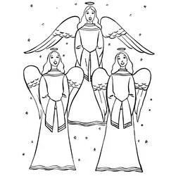 Coloriage Ange de Noël trio chantant parmi les étoiles
