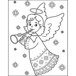 Coloriage Ange de Noël jouant de la trompette