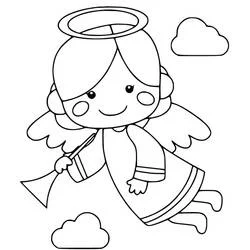 Coloriage Ange de Noël volant avec une trompette