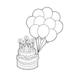 Coloriage Gâteau et ballons pour anniversaire