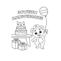 Coloriage Anniversaire joyeux avec un ours mignon