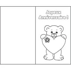 Coloriage Ours en peluche tenant un cœur d'anniversaire