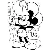 Coloriage Mickey Mouse fête son anniversaire avec des ballons