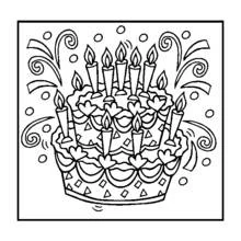 Coloriage Grand gâteau à cœurs, triangles et dix bougies