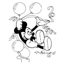 Coloriage Mickey Mouse flottant avec des ballons et des rubans