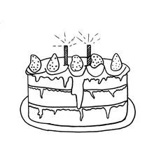 Coloriage Gâteau d'anniversaire avec fraises et bougies