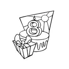 Coloriage Gâteau d'anniversaire avec bougie numéro 8 et cadeau Coloriage Gâteau d'anniversaire avec bougie numéro 8 et cadeau