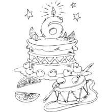 Coloriage Gâteau d'anniversaire avec bougie numéro 6