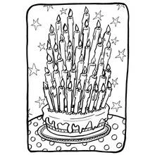 Coloriage Gâteau d'anniversaire couvert de bougies